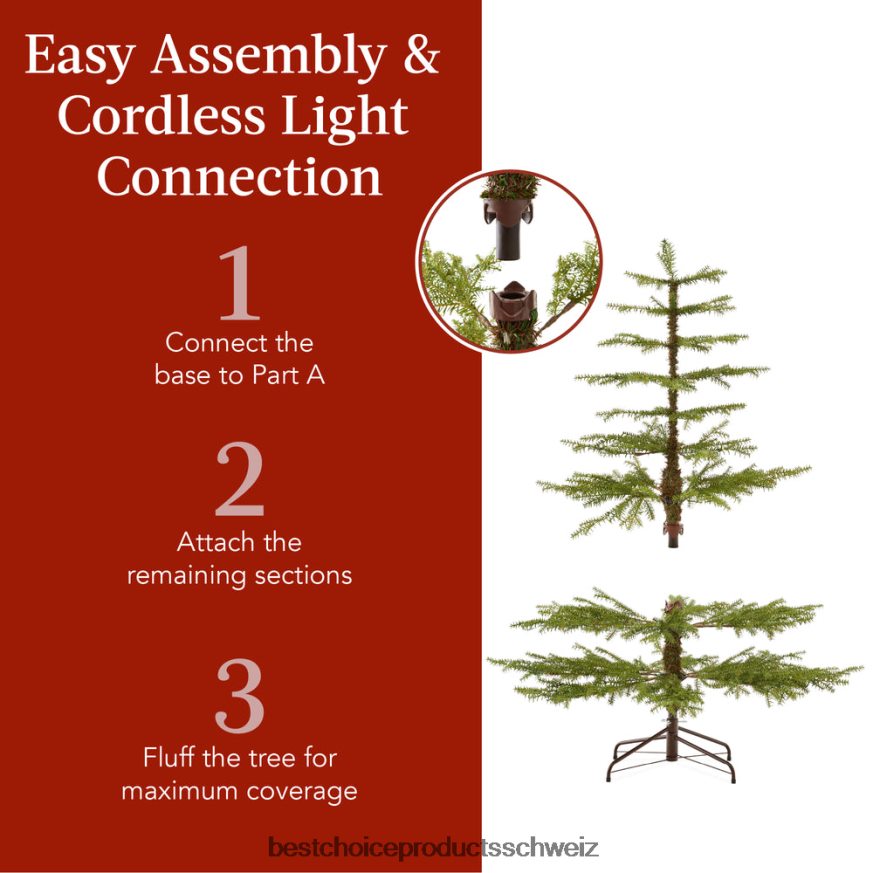 Best Choice Products Vorbeleuchteter, spärlicher Weihnachtsbaum mit 2-in-1-LED-Leuchten, kabellose Verbindung Schönheit 2JD02286