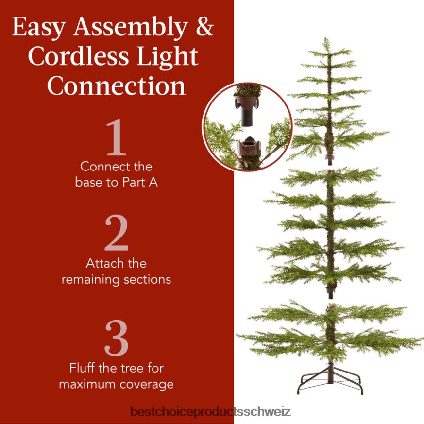 Best Choice Products Vorbeleuchteter, spärlicher Weihnachtsbaum mit 2-in-1-LED-Leuchten, kabellose Verbindung Schönheit 2JD02288