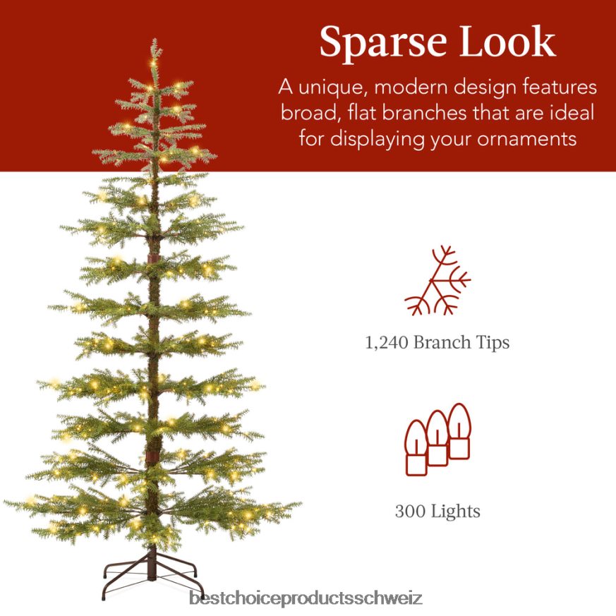 Best Choice Products Vorbeleuchteter, spärlicher Weihnachtsbaum mit 2-in-1-LED-Leuchten, kabellose Verbindung Schönheit 2JD02288