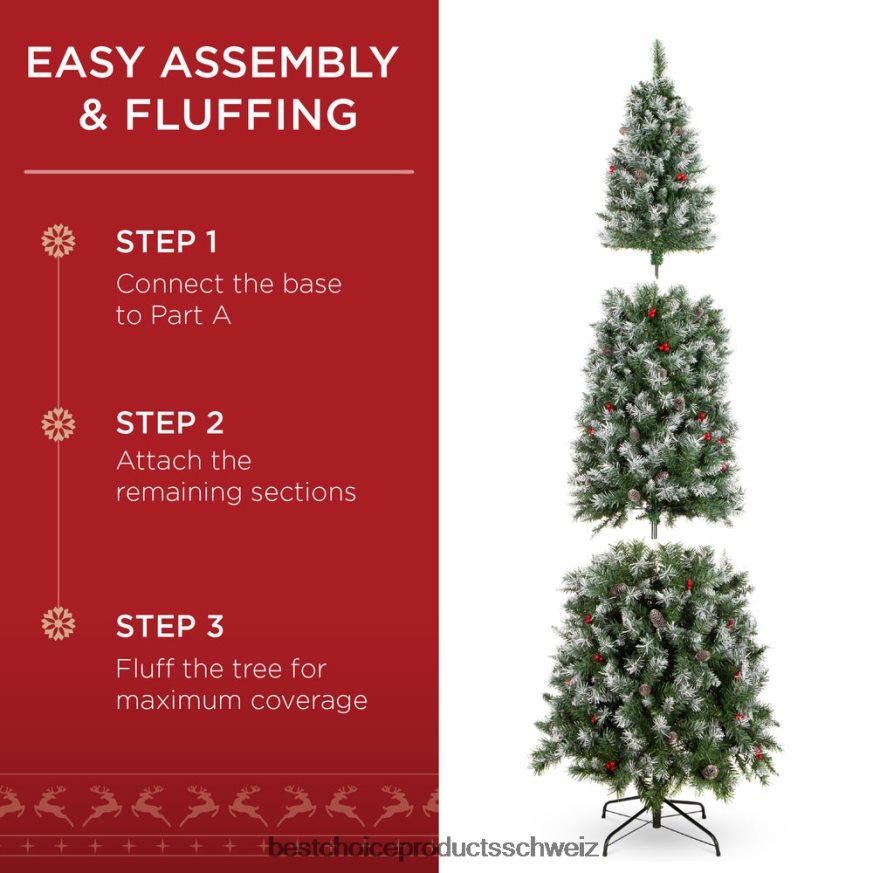 Best Choice Products Vorbeleuchteter, teilweise beflockter Fichtenbaum mit Beeren und Tannenzapfen Schönheit 2JD022155