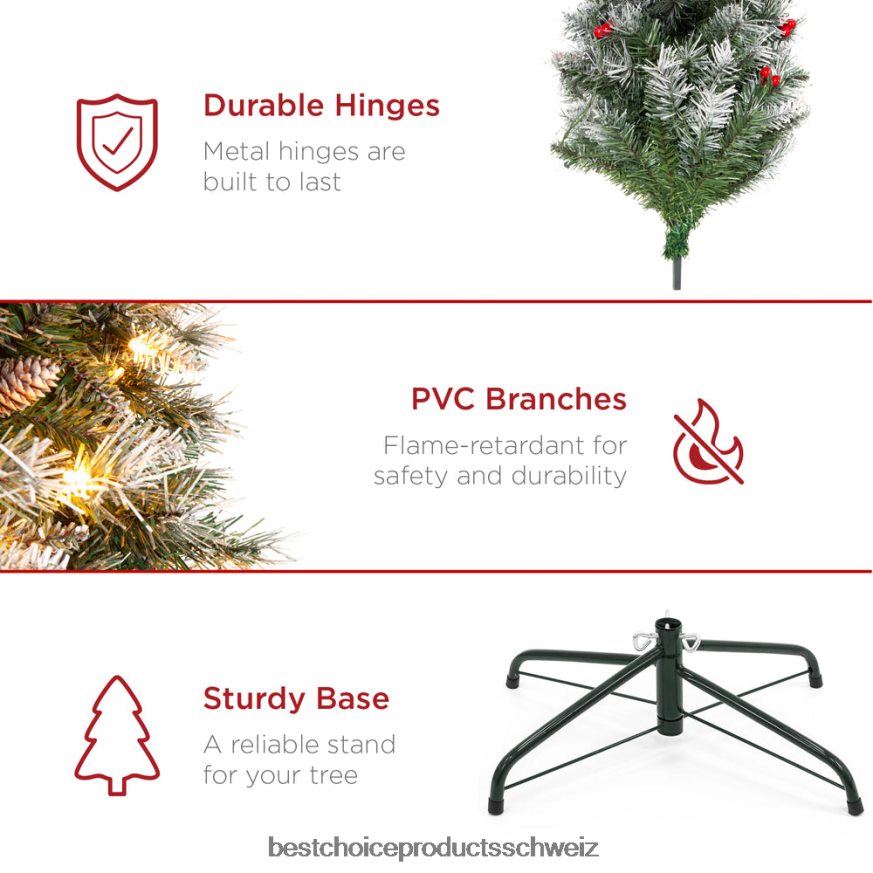 Best Choice Products Vorbeleuchteter, teilweise beflockter Fichtenbaum mit Beeren und Tannenzapfen Schönheit 2JD022155