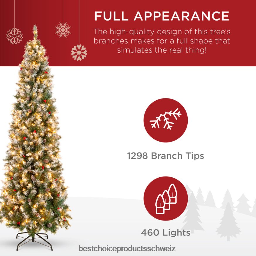 Best Choice Products Vorbeleuchteter, teilweise beflockter Fichtenbaum mit Beeren und Tannenzapfen Schönheit 2JD022156