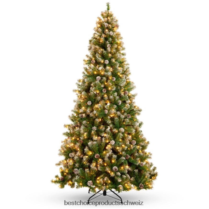 Best Choice Products Vorbeleuchteter, vorgeschmückter Weihnachtsbaum mit beflockten Spitzen und Tannenzapfen Schönheit 2JD02273