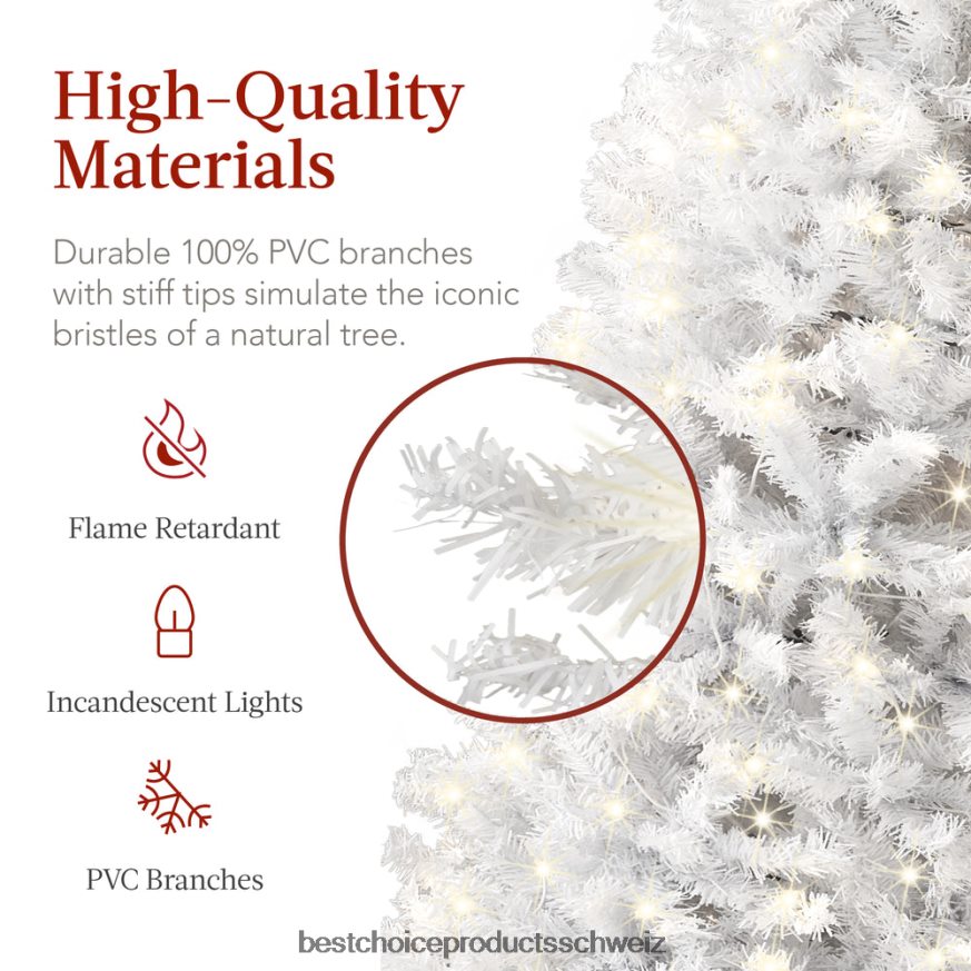 Best Choice Products Vorbeleuchteter weißer Bleistift-Weihnachtsbaum mit Metallsockel und Glühlampen Schönheit 2JD022259