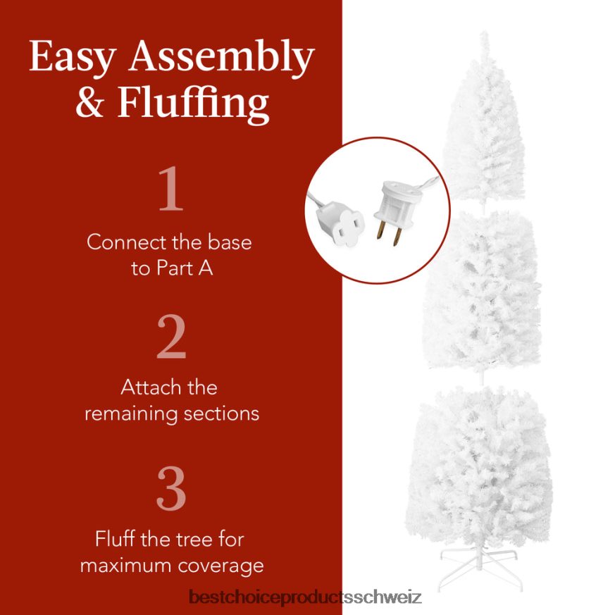 Best Choice Products Vorbeleuchteter weißer Bleistift-Weihnachtsbaum mit Metallsockel und Glühlampen Schönheit 2JD022259