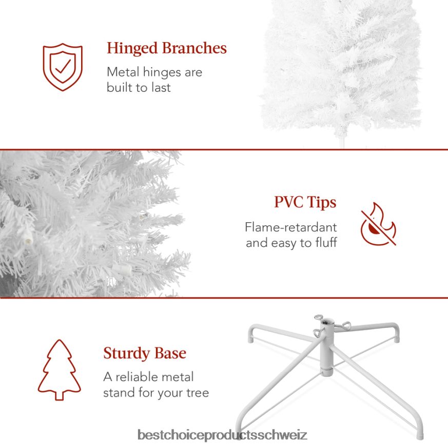 Best Choice Products Vorbeleuchteter weißer Bleistift-Weihnachtsbaum mit Metallsockel und Glühlampen Schönheit 2JD022259