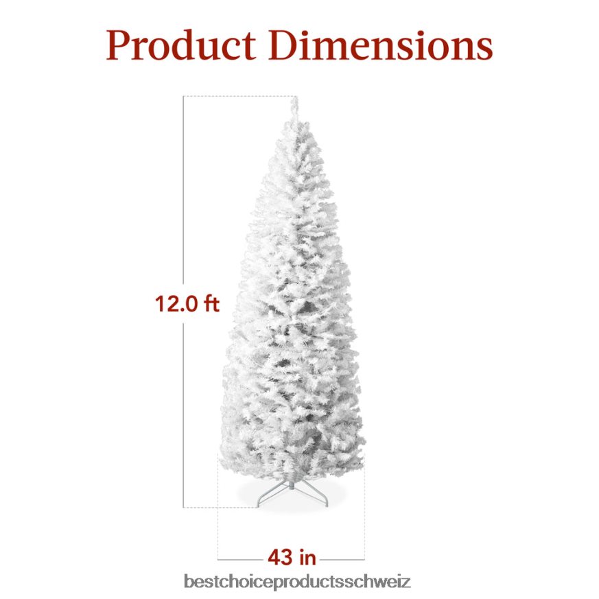 Best Choice Products Vorbeleuchteter weißer Bleistift-Weihnachtsbaum mit Metallsockel und Glühlampen Schönheit 2JD022259