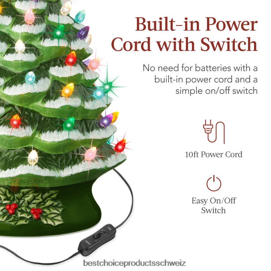 Best Choice Products XL beleuchteter Weihnachtsbaumschmuck aus Keramik mit LED-Licht und Timer beflockt/grün 2JD022165