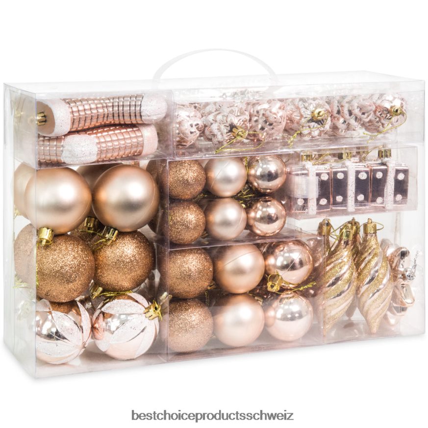 Best Choice Products Set mit 72 handgefertigten, bruchsicheren Weihnachtsschmuck-Weihnachtsdekorationen Roségold 2JD022268