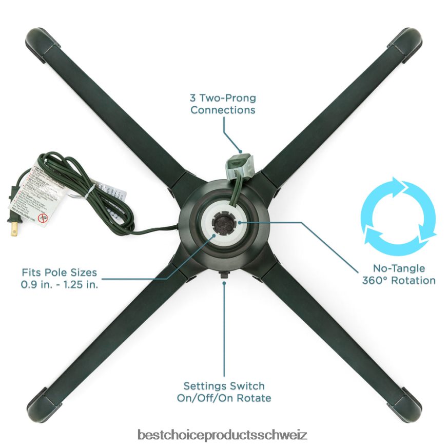 Best Choice Products Um 360 Grad drehbarer Weihnachtsbaumständer mit 3 Einstellungen und 3 Ausgängen Schwarz 2JD022138