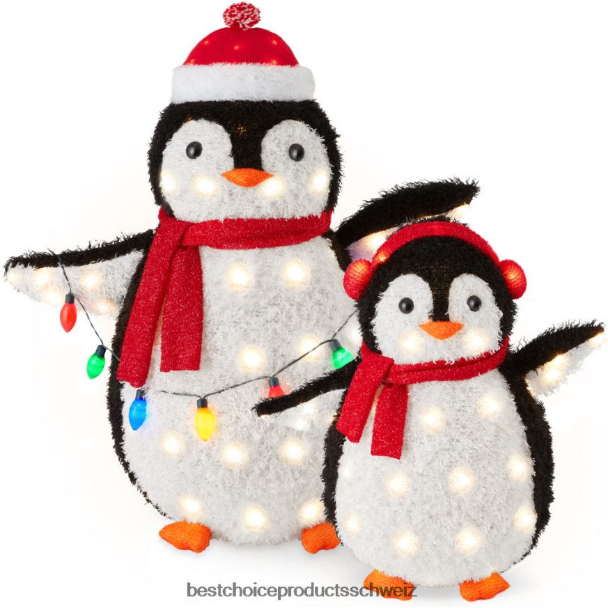 Best Choice Products 2-teilige beleuchtete Pop-up-Pinguinfamilien-Weihnachtsdekoration mit 150 Lichtern Mehrfarbig 2JD02264