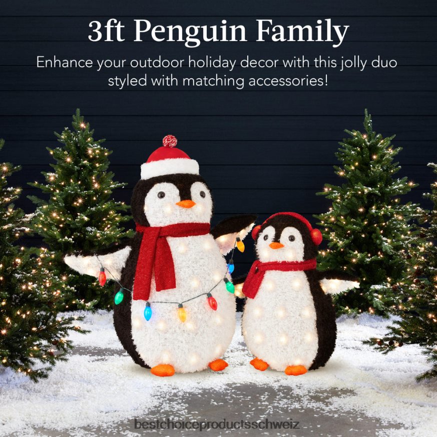 Best Choice Products 2-teilige beleuchtete Pop-up-Pinguinfamilien-Weihnachtsdekoration mit 150 Lichtern Mehrfarbig 2JD02264