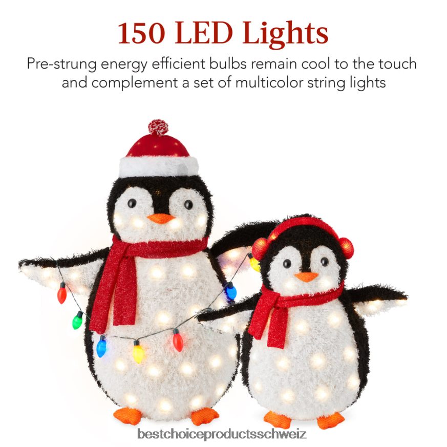 Best Choice Products 2-teilige beleuchtete Pop-up-Pinguinfamilien-Weihnachtsdekoration mit 150 Lichtern Mehrfarbig 2JD02264