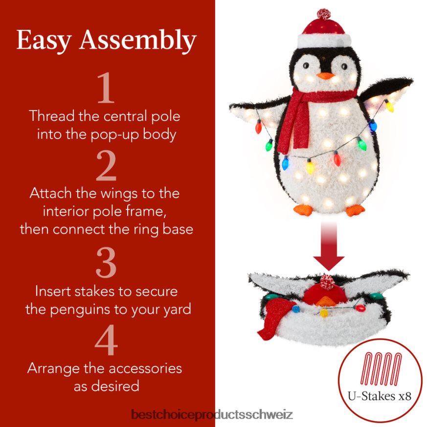 Best Choice Products 2-teilige beleuchtete Pop-up-Pinguinfamilien-Weihnachtsdekoration mit 150 Lichtern Mehrfarbig 2JD02264