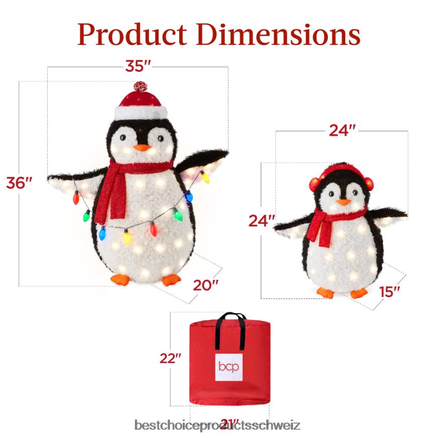 Best Choice Products 2-teilige beleuchtete Pop-up-Pinguinfamilien-Weihnachtsdekoration mit 150 Lichtern Mehrfarbig 2JD02264