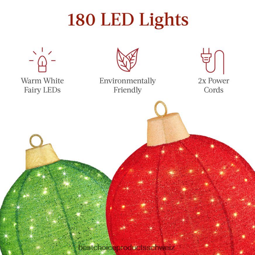Best Choice Products 2-teilige beleuchtete Pop-up-Weihnachtsdekoration mit 180 LED-Lichtern und Ständer rot grün 2JD022264