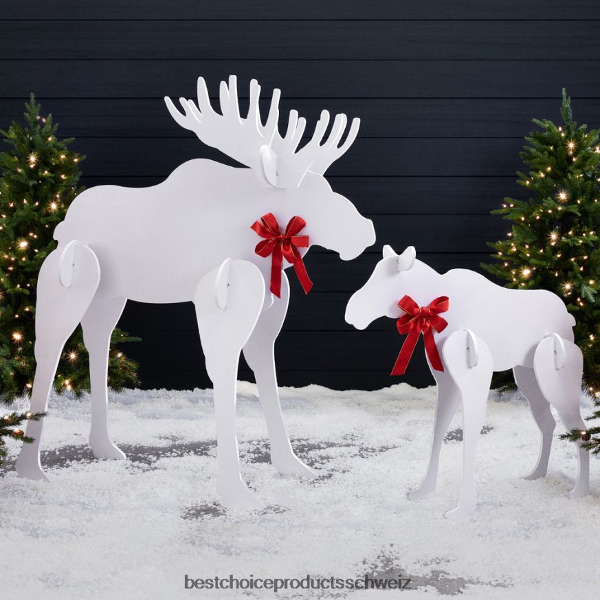 Best Choice Products 2-teiliges Elchfamilien-Silhouetten-Set, Feiertags-Gartendekoration mit Pfählen Weiß 2JD022172