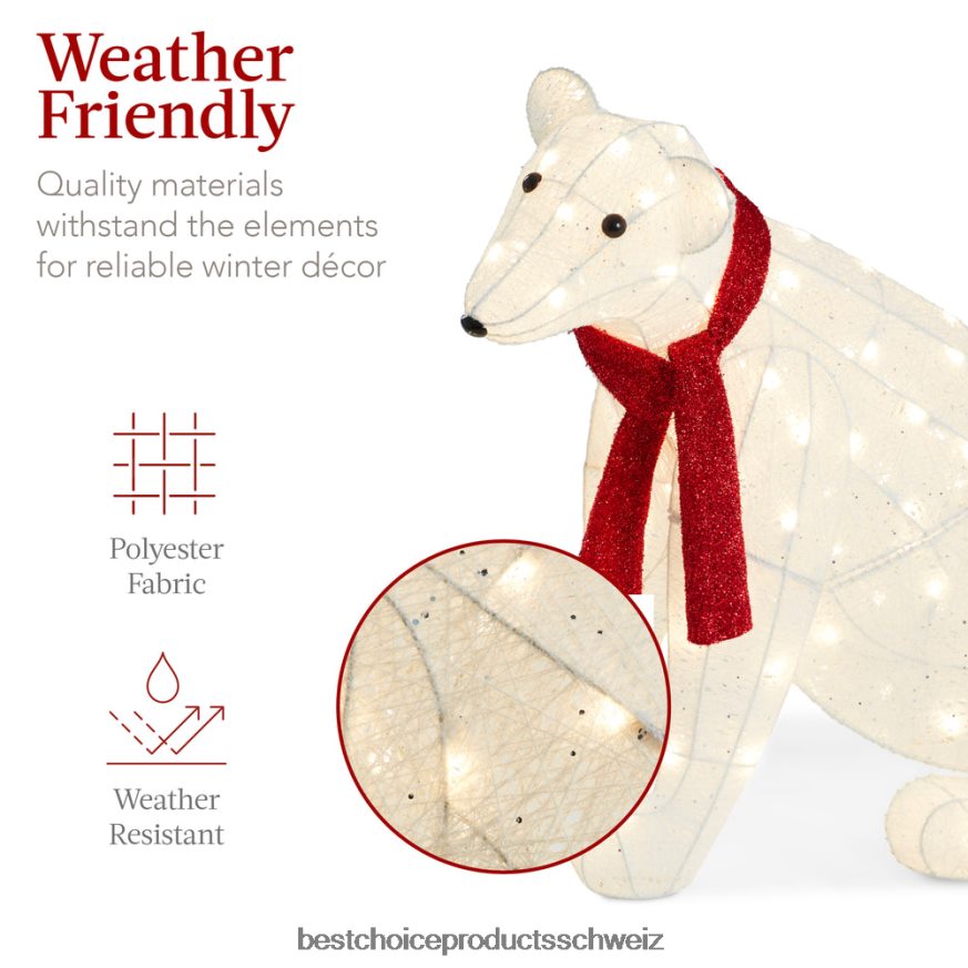 Best Choice Products 2-teiliges beleuchtetes Outdoor-Dekorationsset für die Eisbärenfamilie mit LED-Leuchten rot-Weiss 2JD02298