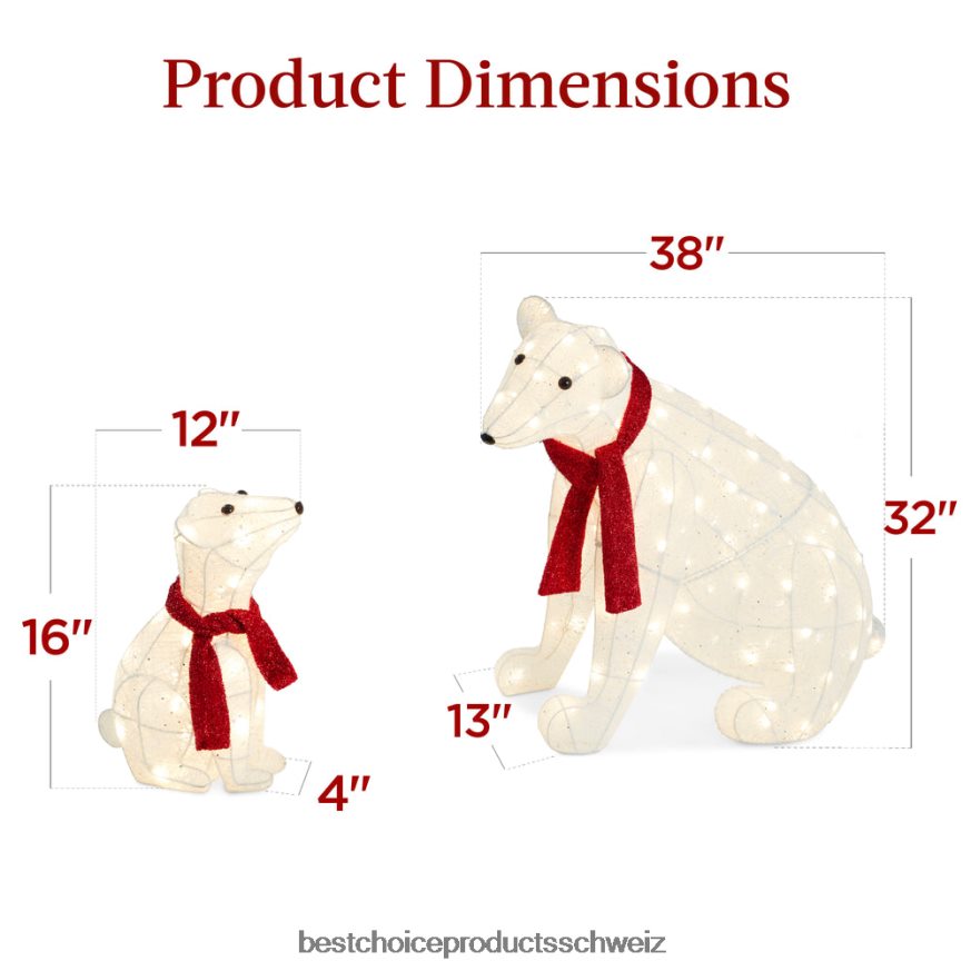 Best Choice Products 2-teiliges beleuchtetes Outdoor-Dekorationsset für die Eisbärenfamilie mit LED-Leuchten rot-Weiss 2JD02298
