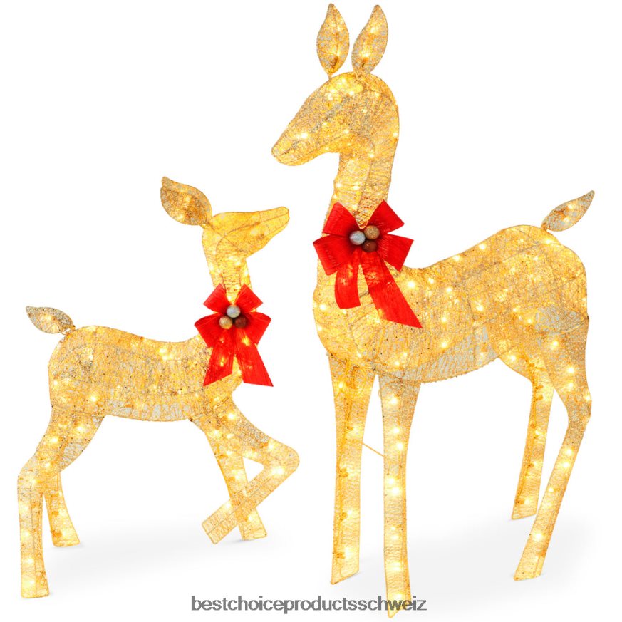 Best Choice Products 2-teiliges beleuchtetes Weihnachts-Hirschfamilien-Außendekorset mit LED-Lichtern Gold 2JD022171