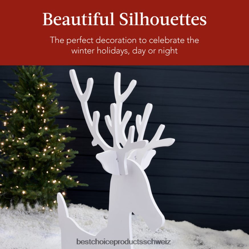 Best Choice Products 3-teilige Rentierfamilien-Silhouette-Gartendekoration mit Bock, Reh und Rehkitz Weiß 2JD022245