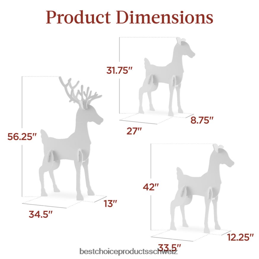 Best Choice Products 3-teilige Rentierfamilien-Silhouette-Gartendekoration mit Bock, Reh und Rehkitz Weiß 2JD022245