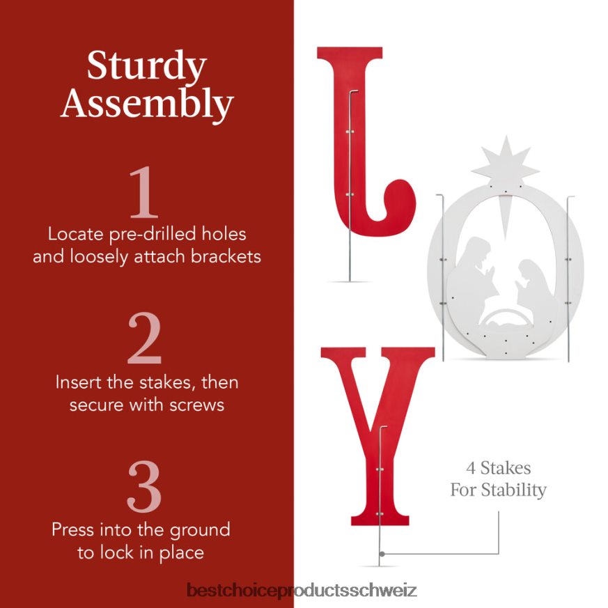 Best Choice Products 3-teilige Weihnachtskrippen-Gartendekoration mit Erdspießen rot-Weiss 2JD02263