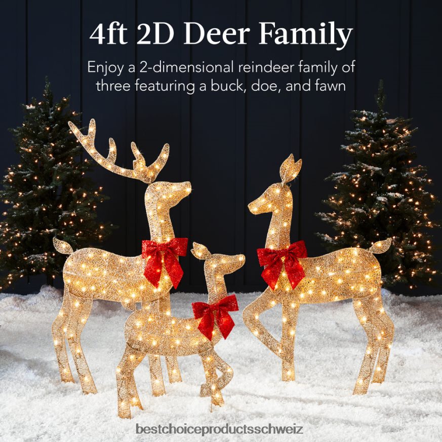Best Choice Products 3-teiliges beleuchtetes 2D-Weihnachtshirsch-Set für den Außenbereich mit 175 LED-Lichtern Gold 2JD022236