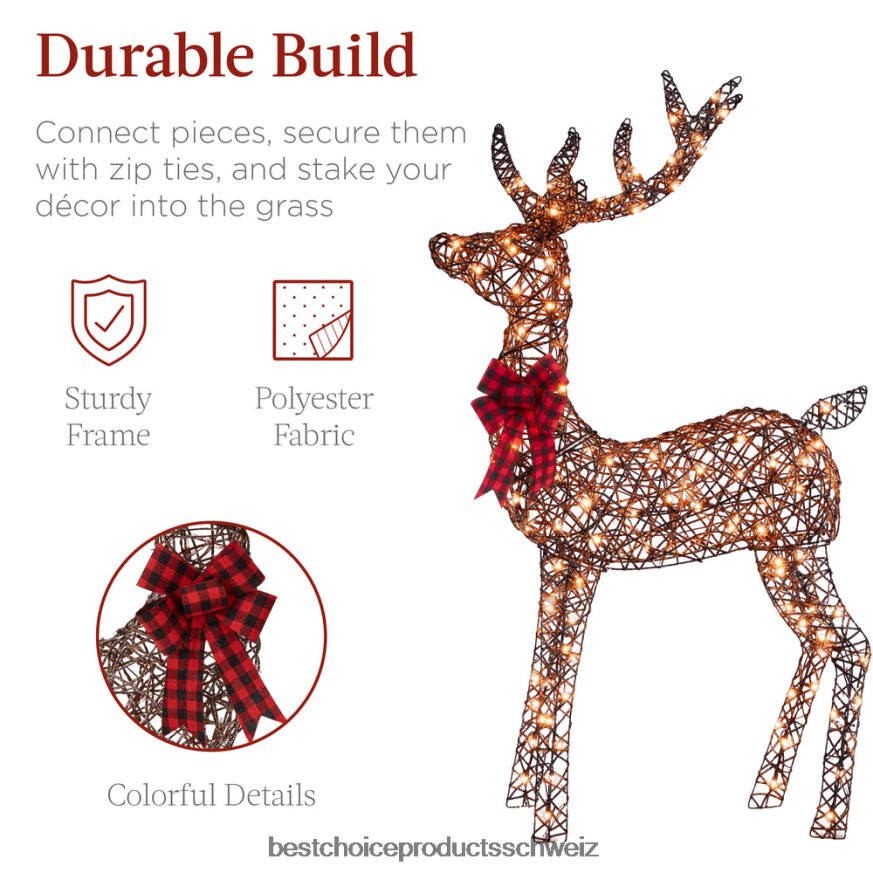Best Choice Products 3-teiliges beleuchtetes Hirschfamilien-Außendekorset aus Rattan mit 360°-Lichtern braun 2JD02269