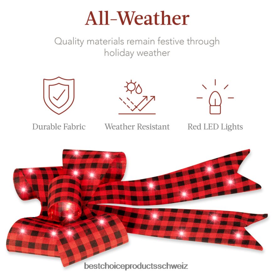 Best Choice Products 3er-Set vorbeleuchtete Weihnachtsschleifendekoration, LED-Weihnachtsdekoration mit 8 Funktionen Plaid 2JD02260