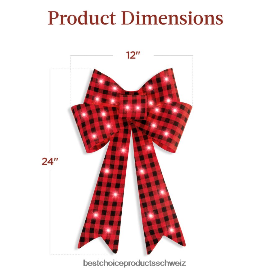 Best Choice Products 3er-Set vorbeleuchtete Weihnachtsschleifendekoration, LED-Weihnachtsdekoration mit 8 Funktionen Plaid 2JD02260