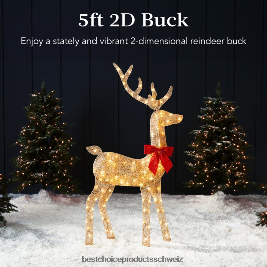 Best Choice Products Beleuchtete 2D-Weihnachtsbock-Außendekoration mit 105 LED-Lichtern Gold 2JD022145