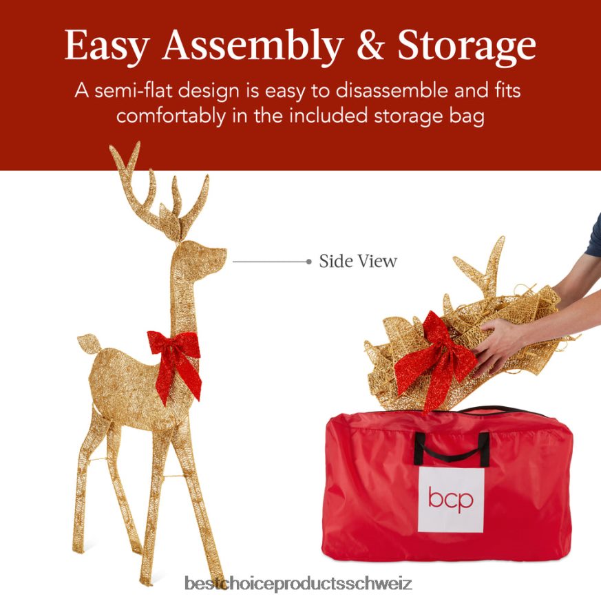 Best Choice Products Beleuchtete 2D-Weihnachtsbock-Außendekoration mit 105 LED-Lichtern Gold 2JD022145