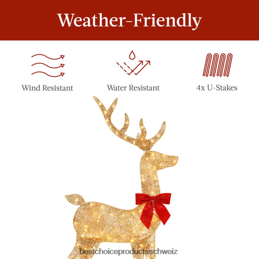 Best Choice Products Beleuchtete 2D-Weihnachtsbock-Außendekoration mit 105 LED-Lichtern Gold 2JD022145