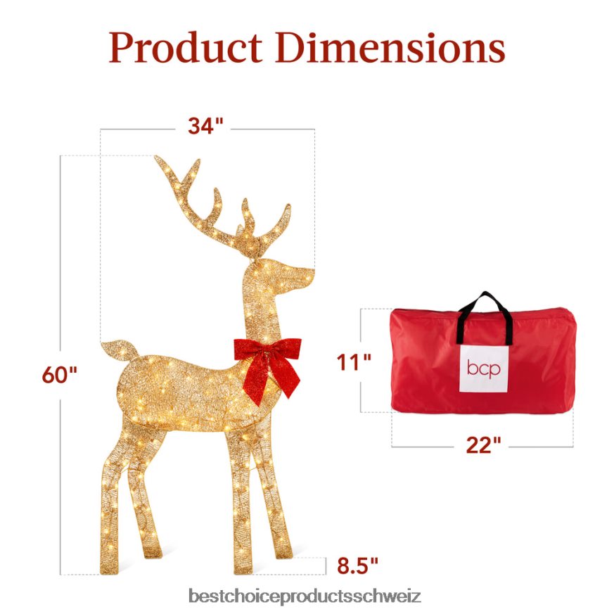 Best Choice Products Beleuchtete 2D-Weihnachtsbock-Außendekoration mit 105 LED-Lichtern Gold 2JD022145