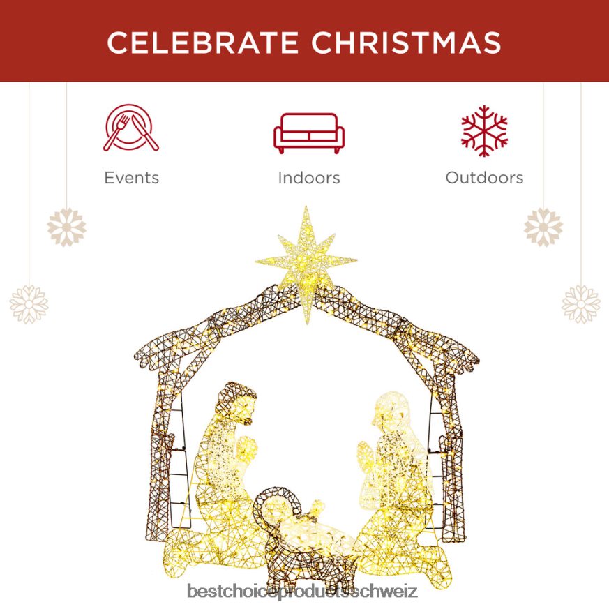 Best Choice Products Beleuchtete Weihnachtskrippe im Freien mit LED-Lichtern braun 2JD02220