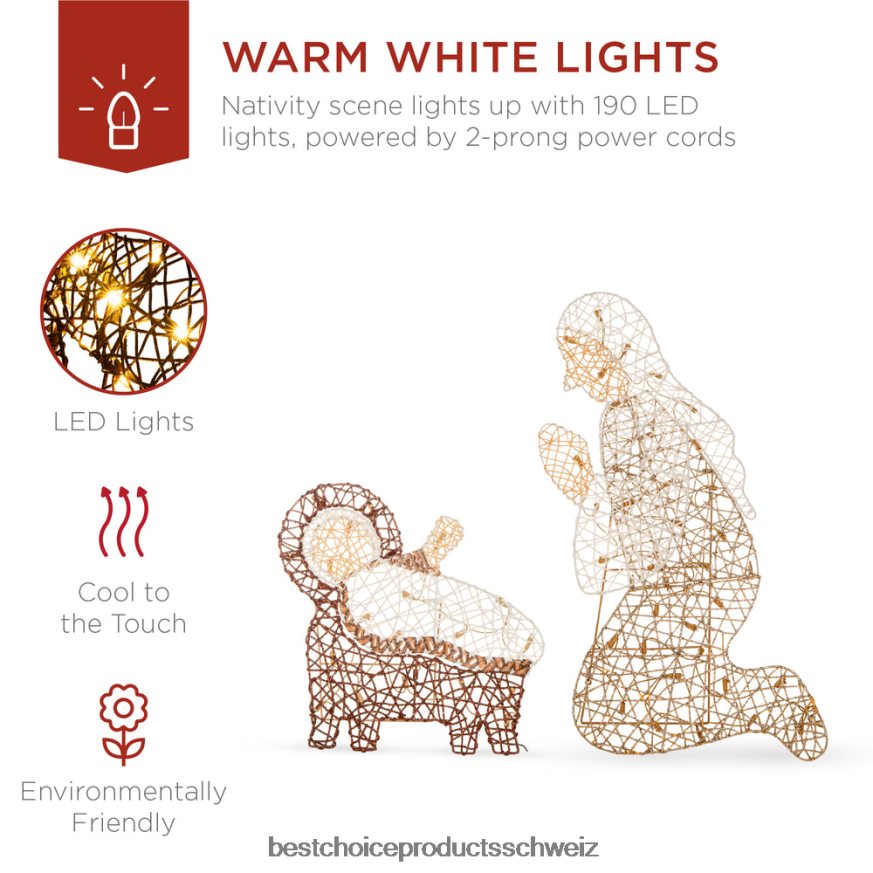 Best Choice Products Beleuchtete Weihnachtskrippe im Freien mit LED-Lichtern braun 2JD02220