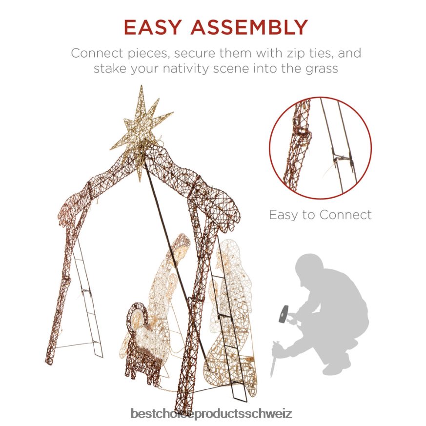 Best Choice Products Beleuchtete Weihnachtskrippe im Freien mit LED-Lichtern braun 2JD02220