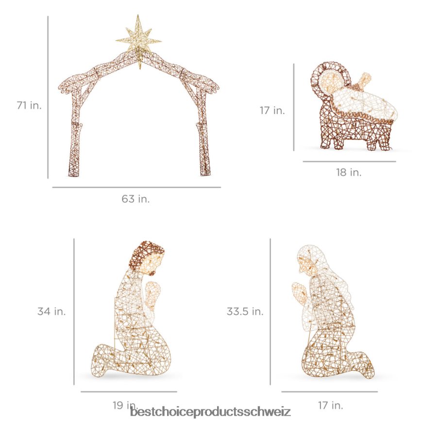 Best Choice Products Beleuchtete Weihnachtskrippe im Freien mit LED-Lichtern braun 2JD02220