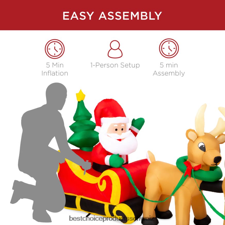 Best Choice Products Beleuchtete aufblasbare Weihnachtsmann- und Rentier-Weihnachtsdekoration Mehrfarbig 2JD02230
