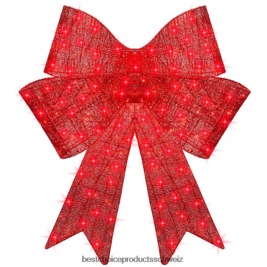 Best Choice Products Vorbeleuchtete große Weihnachtsschleifendekoration, Feiertagsdekoration mit 8 Funktionen Rot 2JD02240