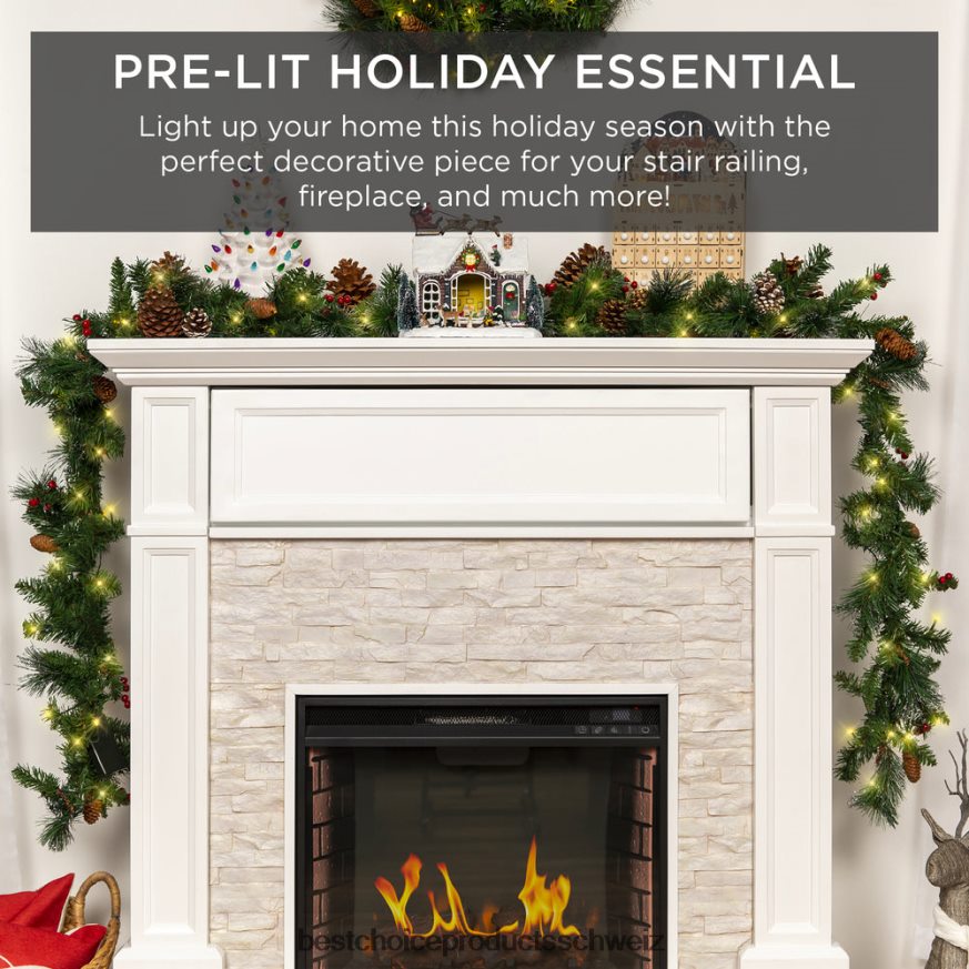 Best Choice Products Vorbeleuchtete, vordekorierte Girlande mit Zweigspitzen aus PVC, 50 Lichter Grün 2JD022136