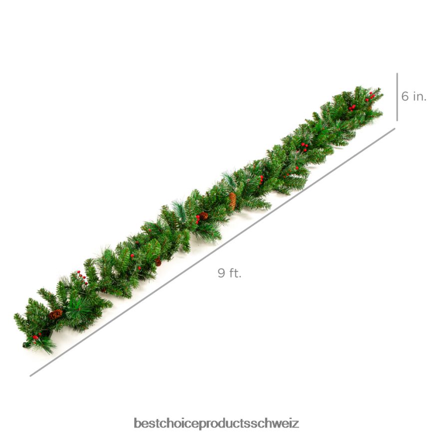 Best Choice Products Vorbeleuchtete, vordekorierte Girlande mit Zweigspitzen aus PVC, 50 Lichter Grün 2JD022136