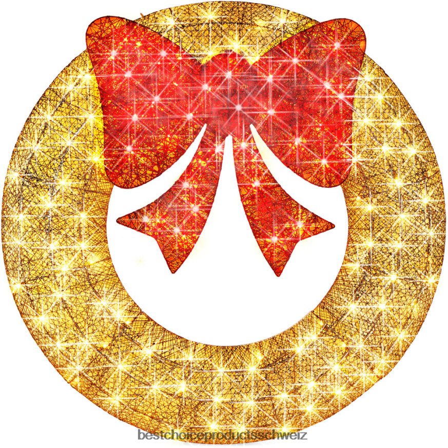 Best Choice Products Vorbeleuchteter Weihnachtskranz für den Außenbereich, LED-Weihnachtsdekoration aus Metall mit Schleife gold/rot 2JD022123