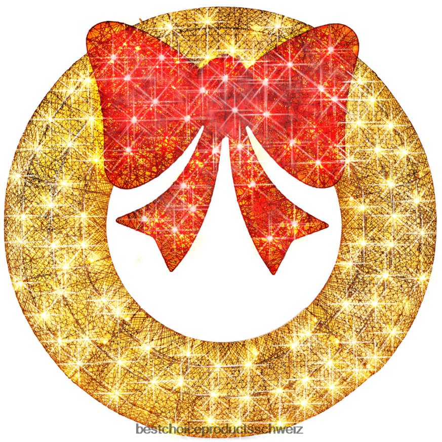 Best Choice Products Vorbeleuchteter Weihnachtskranz für den Außenbereich, LED-Weihnachtsdekoration aus Metall mit Schleife gold/rot 2JD022127