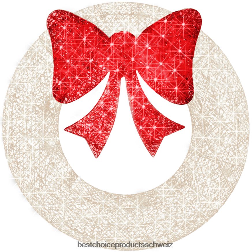 Best Choice Products Vorbeleuchteter Weihnachtskranz für den Außenbereich, LED-Weihnachtsdekoration aus Metall mit Schleife weiß Rot 2JD022126