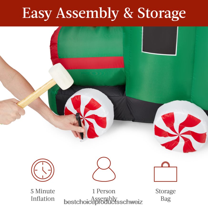 Best Choice Products Vorbeleuchteter aufblasbarer Weihnachtszug und animierter Weihnachtsmann Mehrfarbig 2JD022263