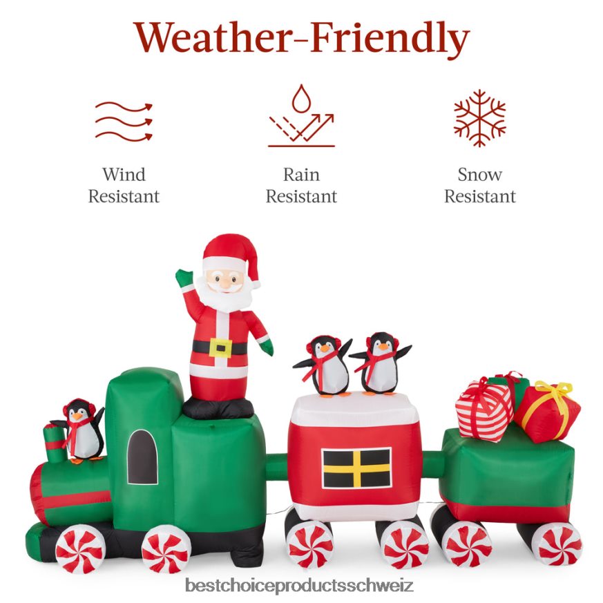 Best Choice Products Vorbeleuchteter aufblasbarer Weihnachtszug und animierter Weihnachtsmann Mehrfarbig 2JD022263