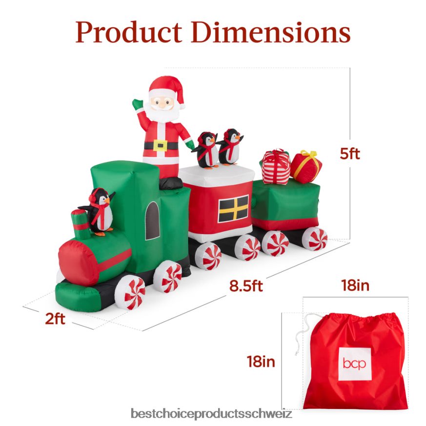 Best Choice Products Vorbeleuchteter aufblasbarer Weihnachtszug und animierter Weihnachtsmann Mehrfarbig 2JD022263