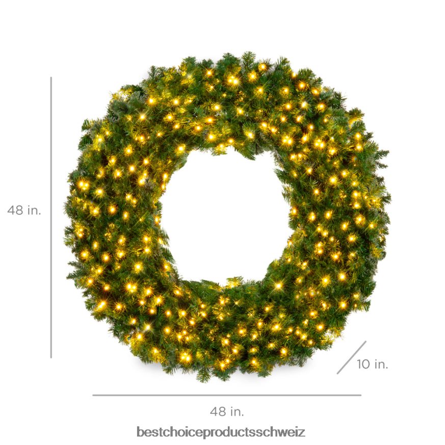 Best Choice Products Vorbeleuchteter künstlicher Tannen-Weihnachtskranz mit LED-Lichtern, Plug-in, PVC-Spitzen Schönheit 2JD02294